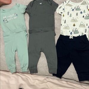 cloud island Kids Matching Set - Mint Green, Charcoal Gray, Navy, Cream Graphic